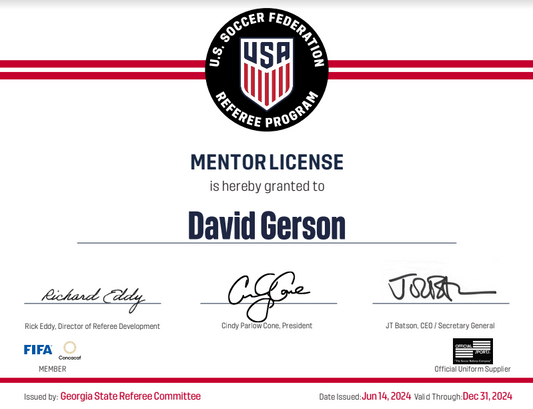 US Soccer Certified Referee Mentor