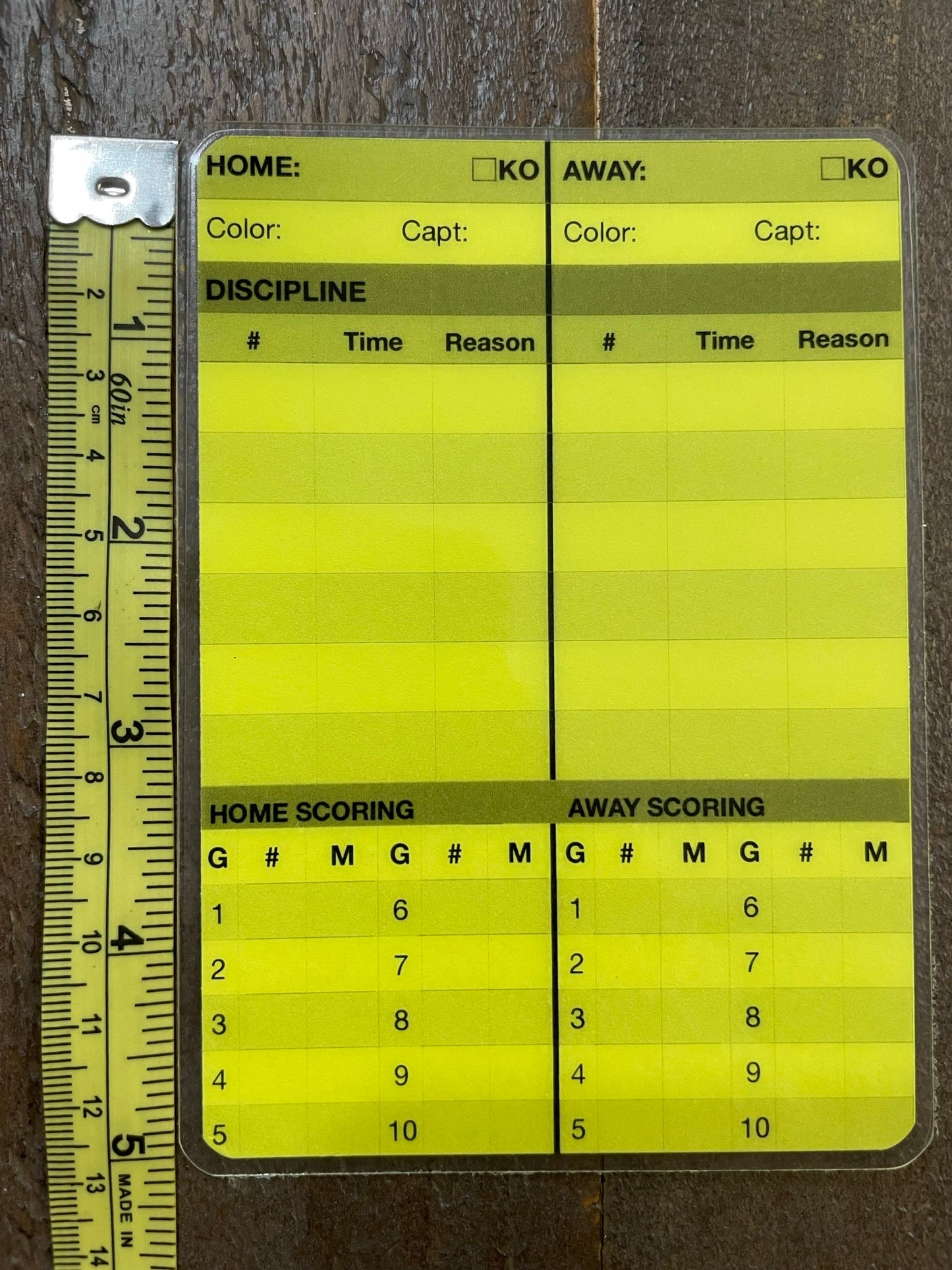 Red & Yellow Referee Scorecard